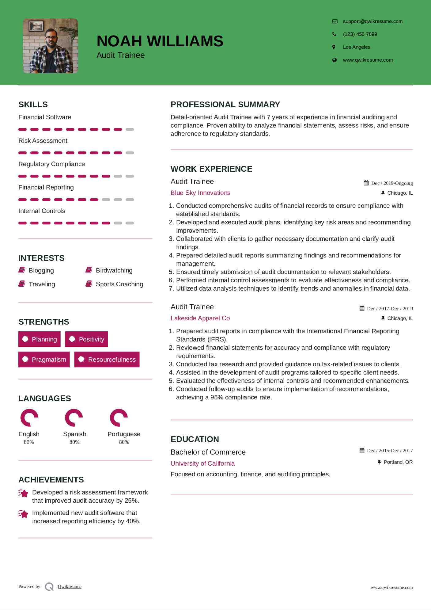 Audit Trainee Resume Template