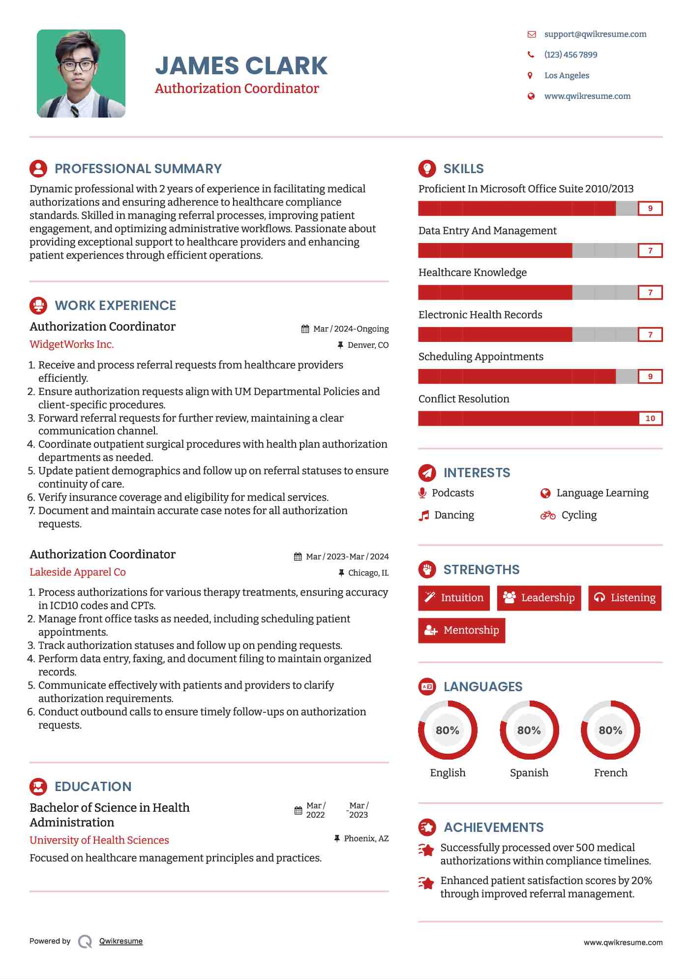 Authorization Coordinator Resume Samples QwikResume