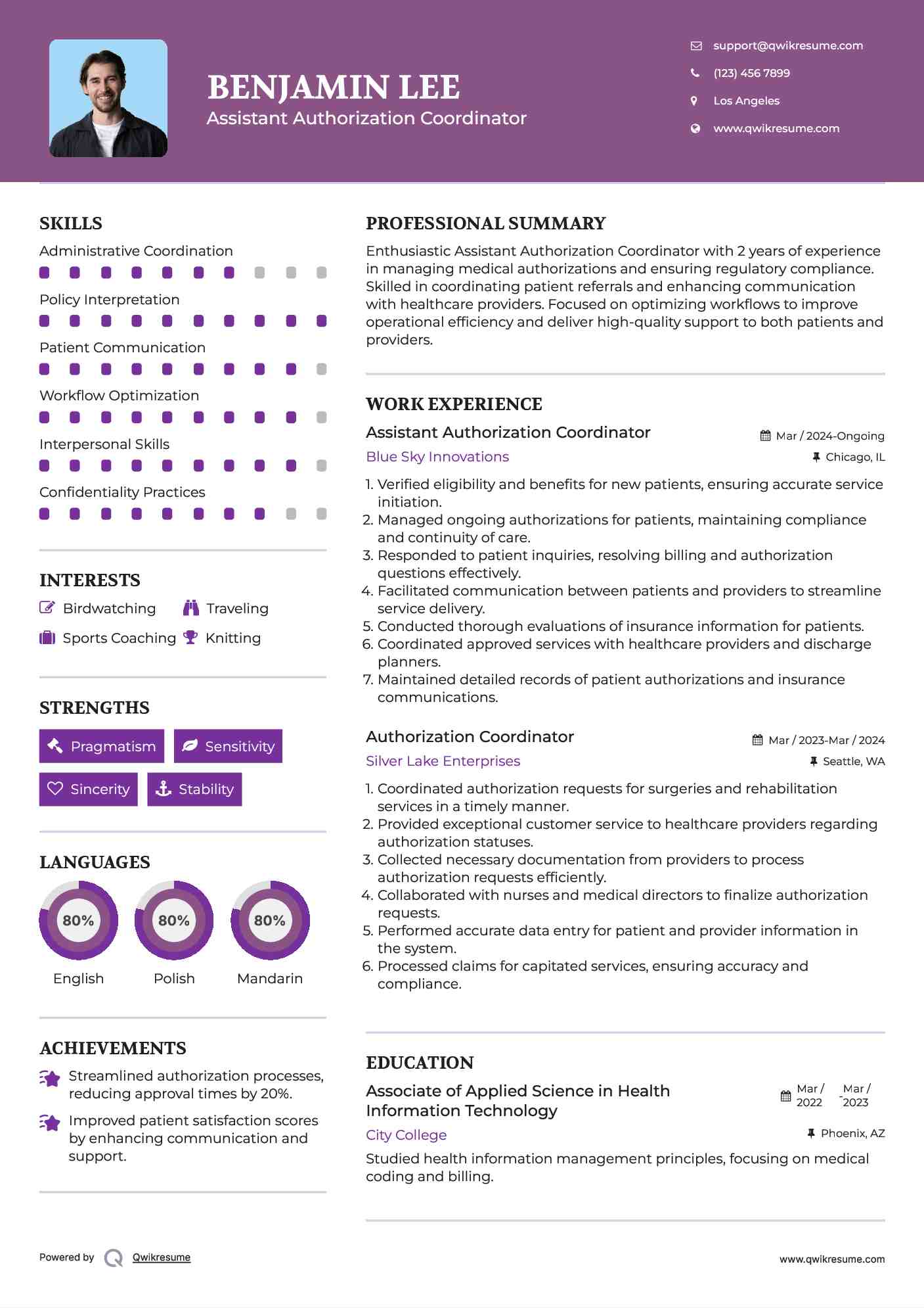 Assistant Authorization Coordinator  Resume Format