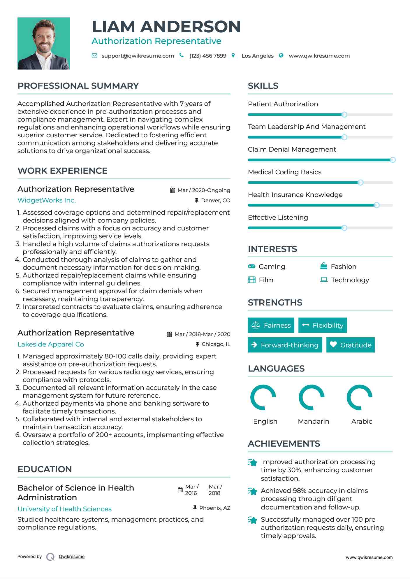 Authorization Representative Resume Model