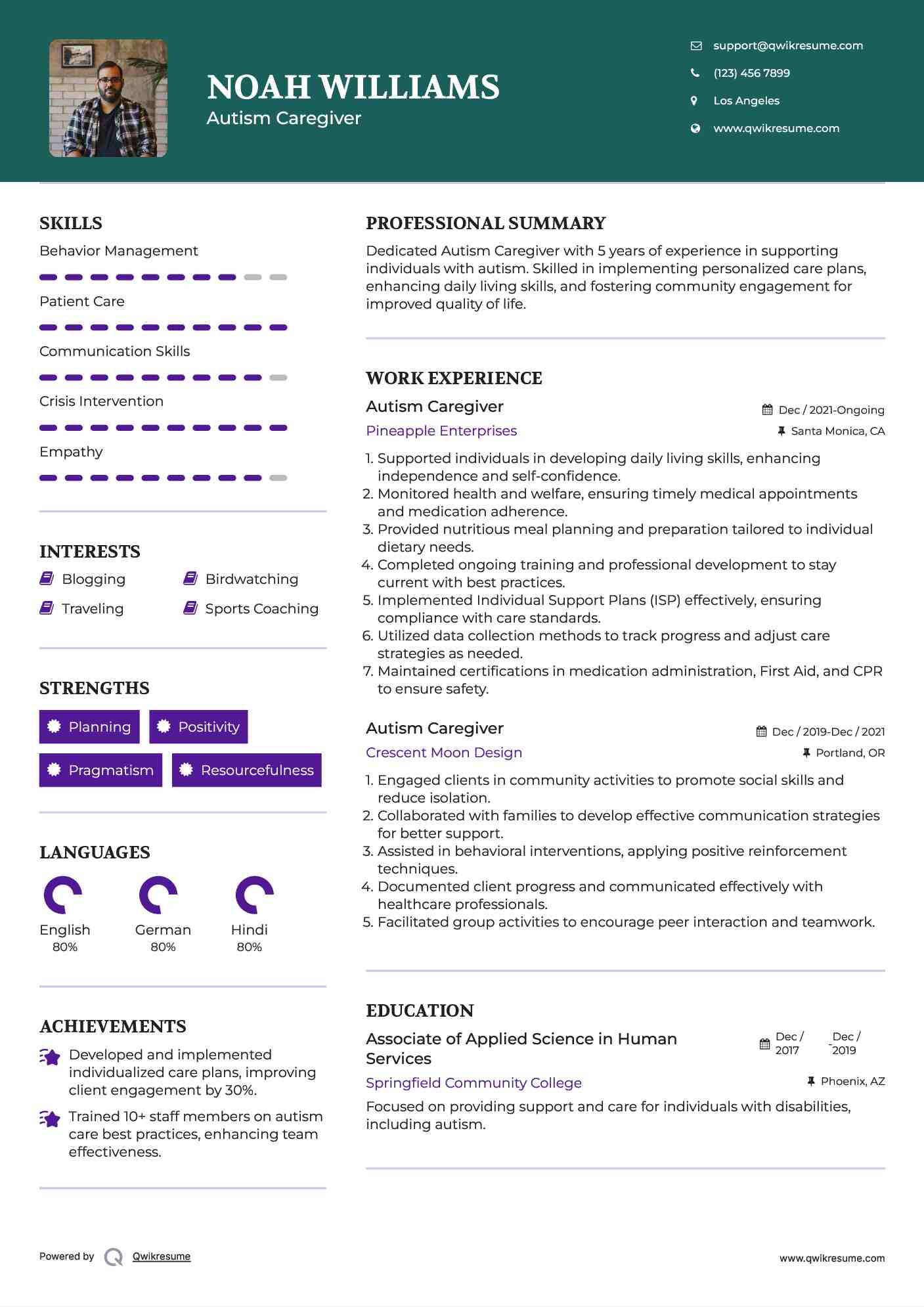Autism Caregiver Resume Format