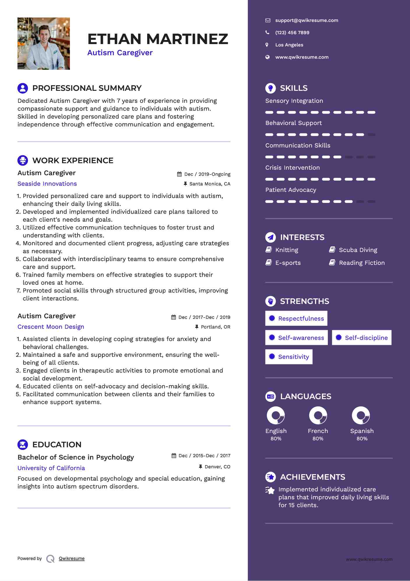 Autism Caregiver Resume Example