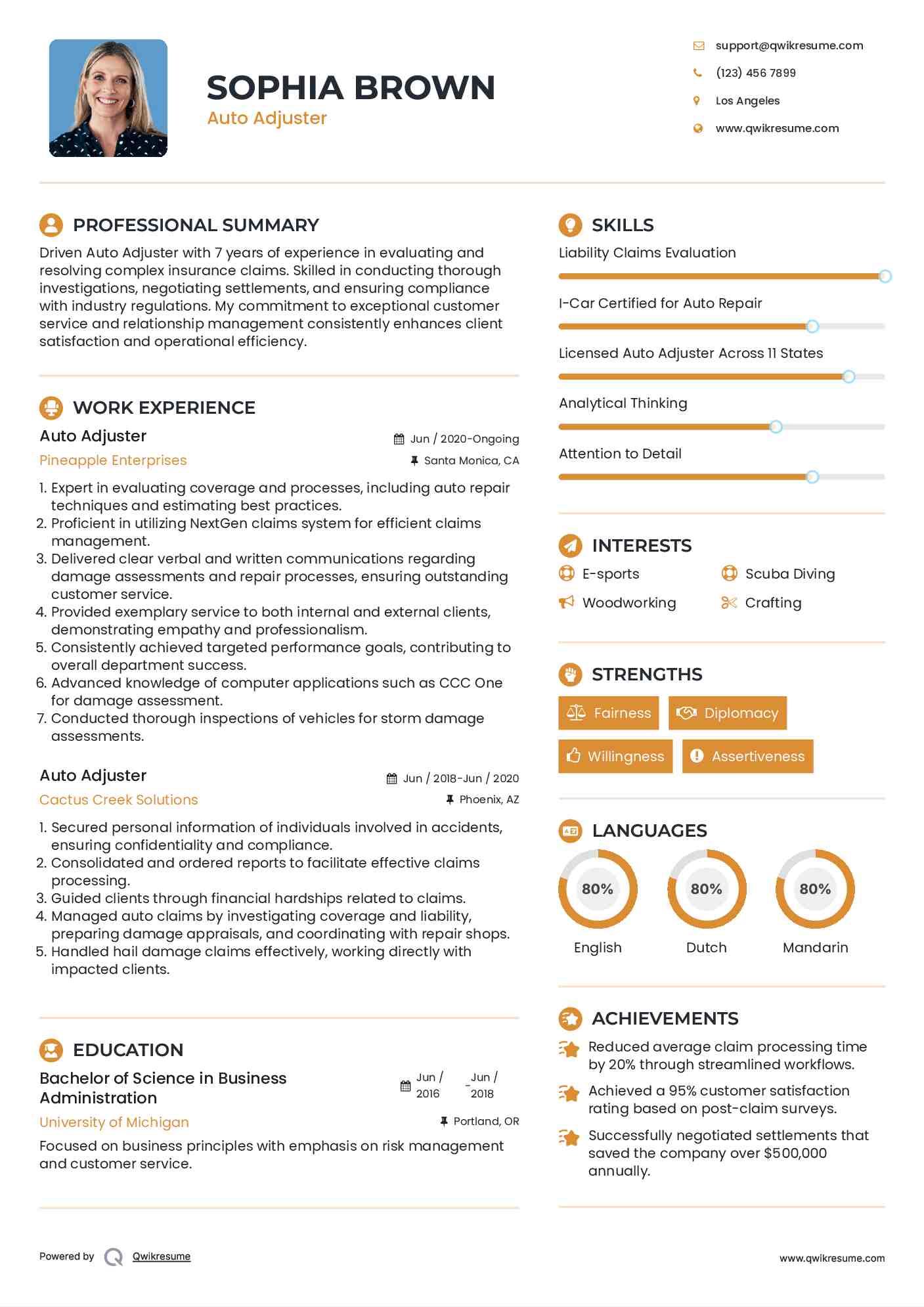 Auto Adjuster Resume Format