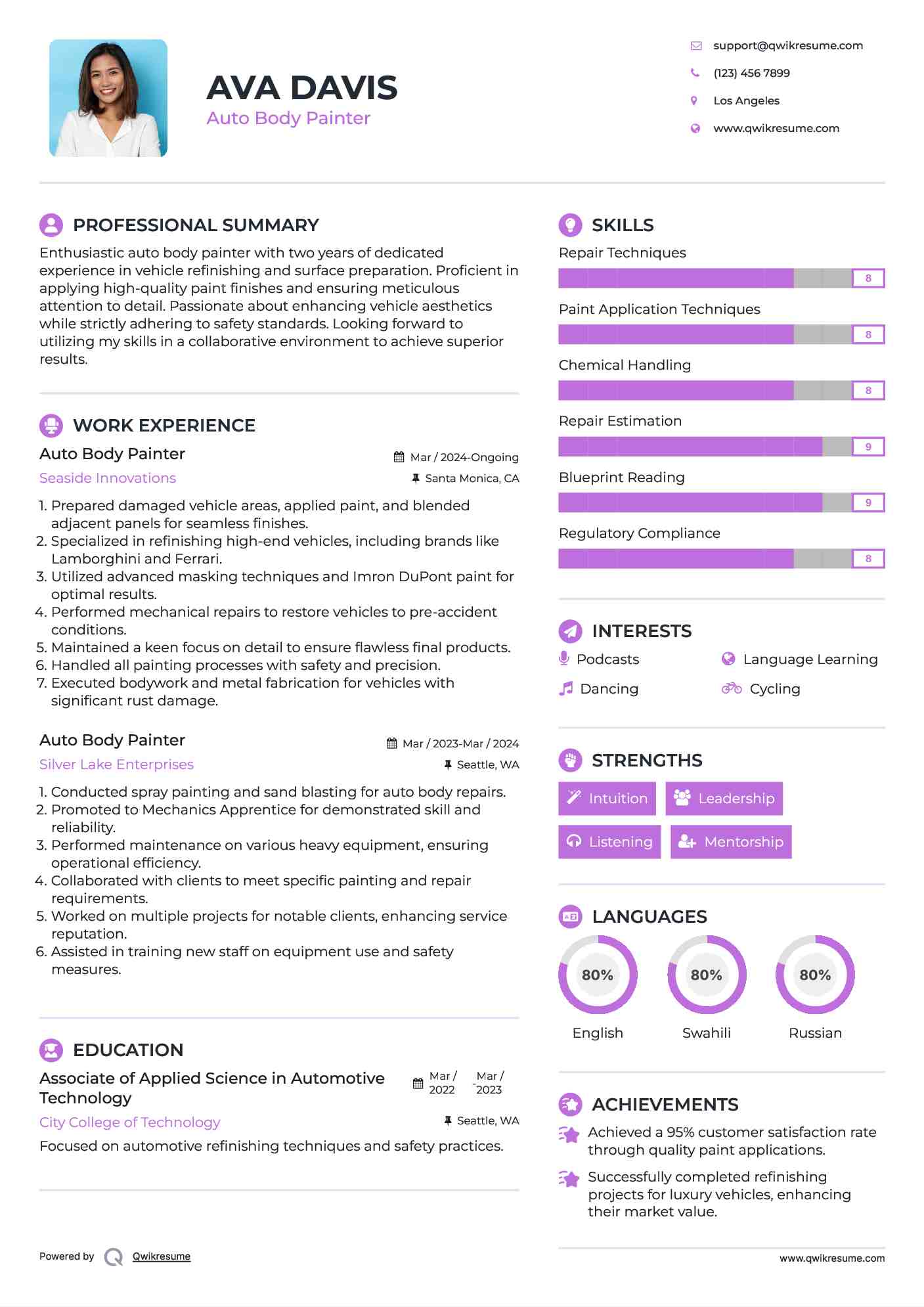 Auto Body Painter Resume Format