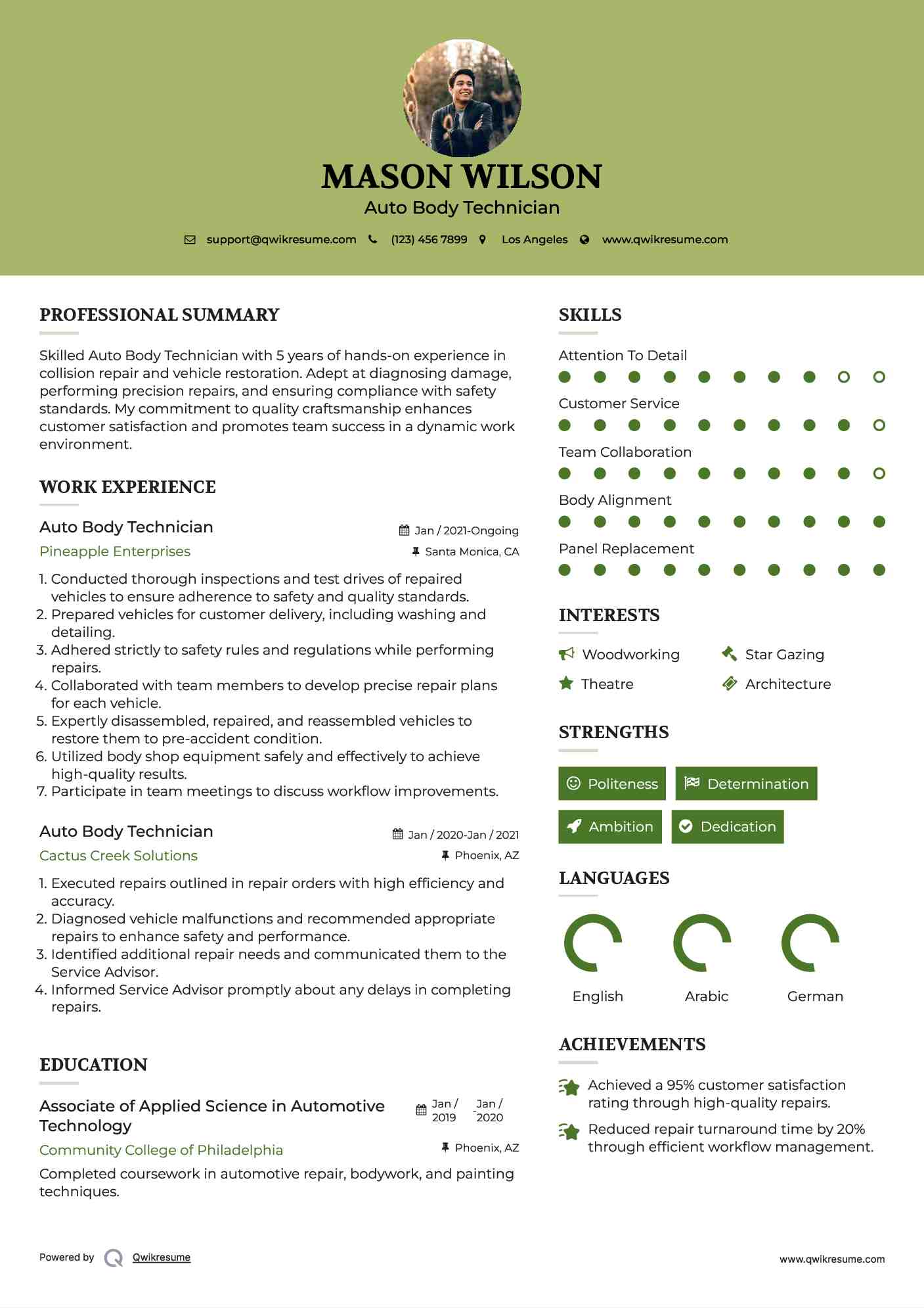 Auto Body Technician Resume Model