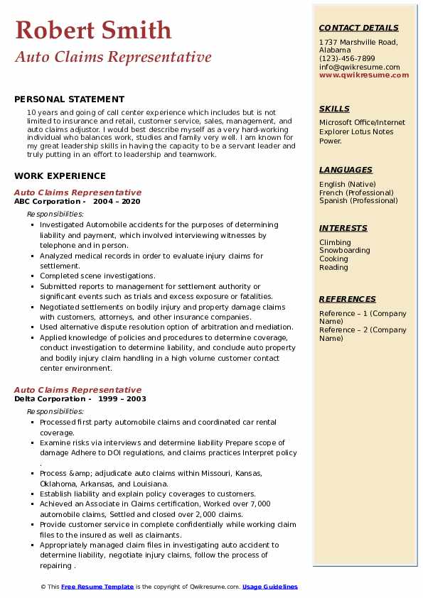 Auto Claims Representative Resume Samples QwikResume
