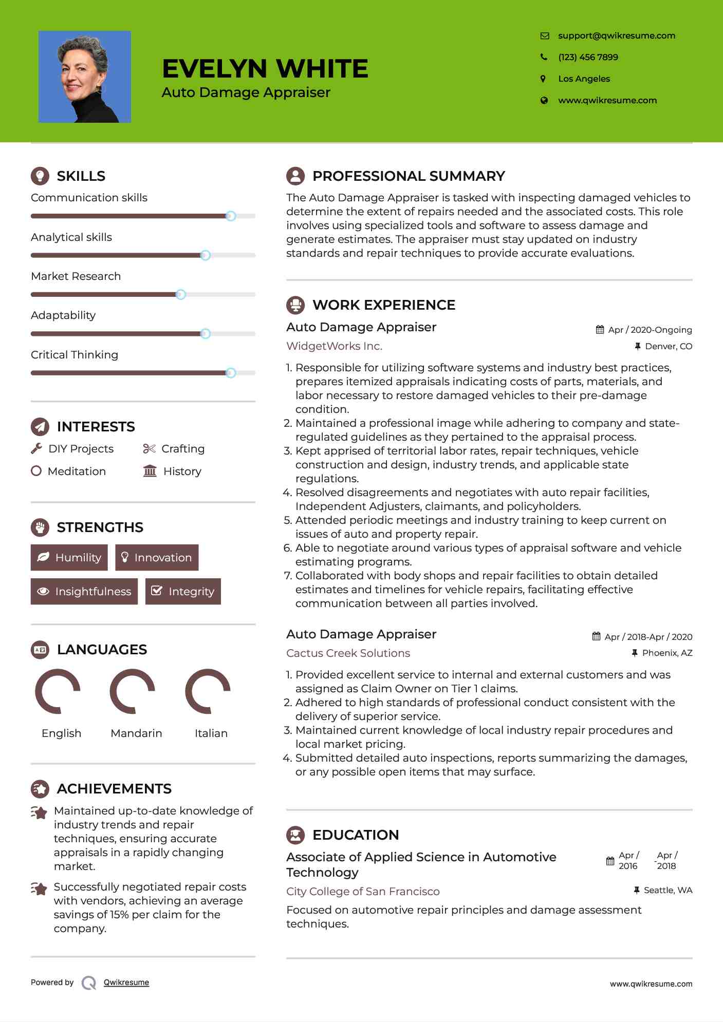 Auto Damage Appraiser Resume Template
