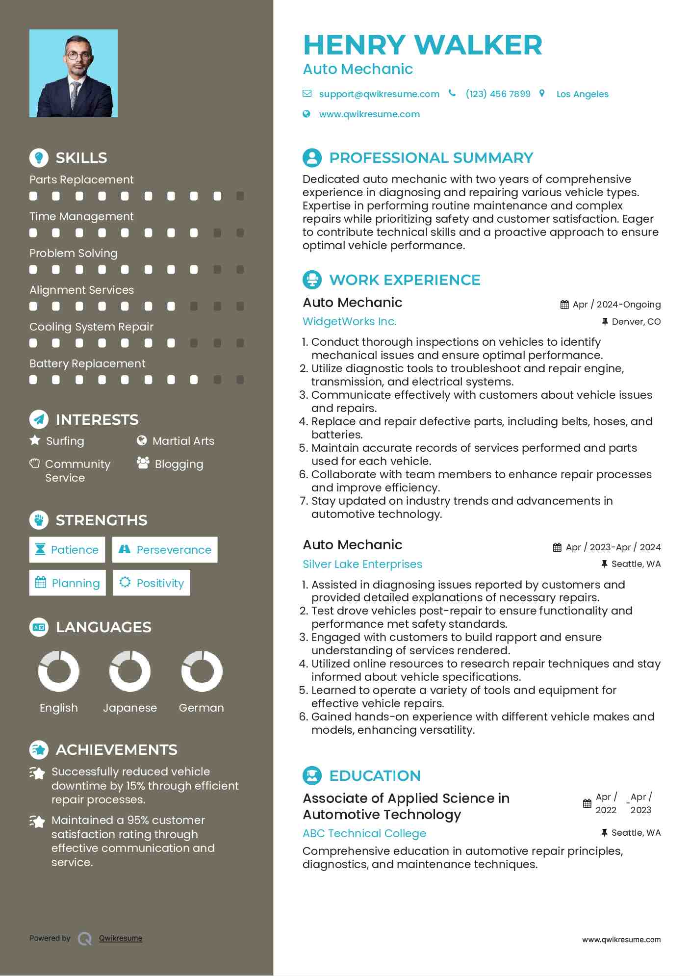 Auto Mechanic Resume Model