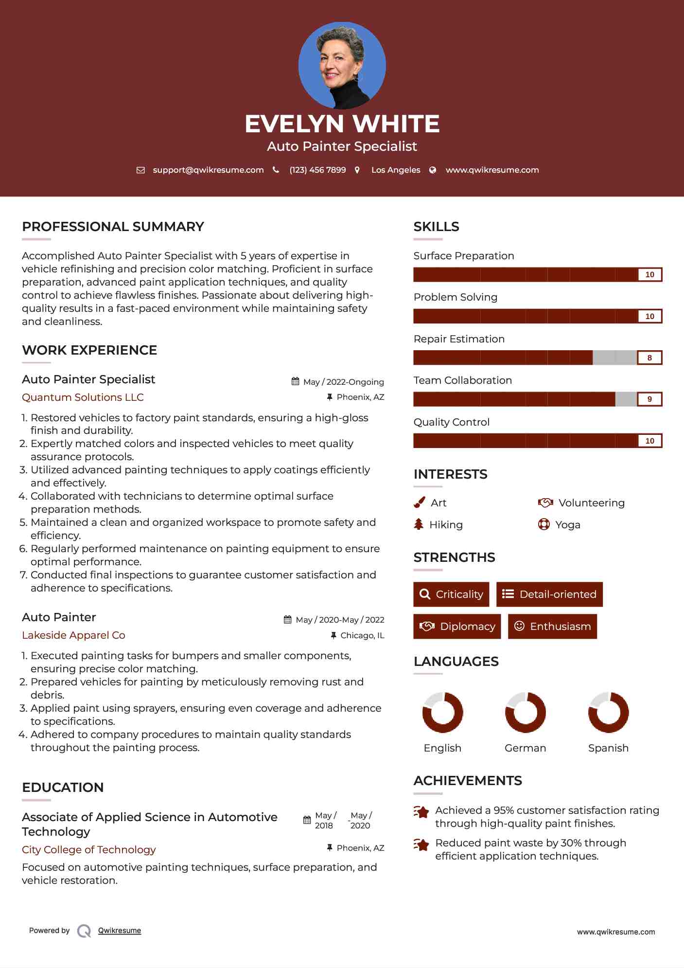 Auto Painter Resume Samples QwikResume