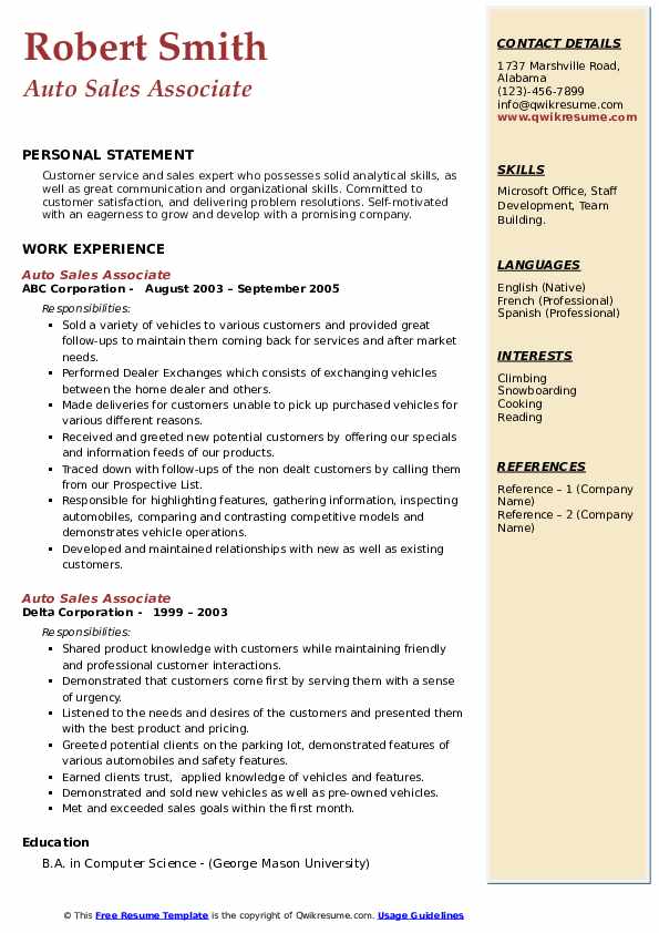 Auto Sales Associate Resume Samples QwikResume