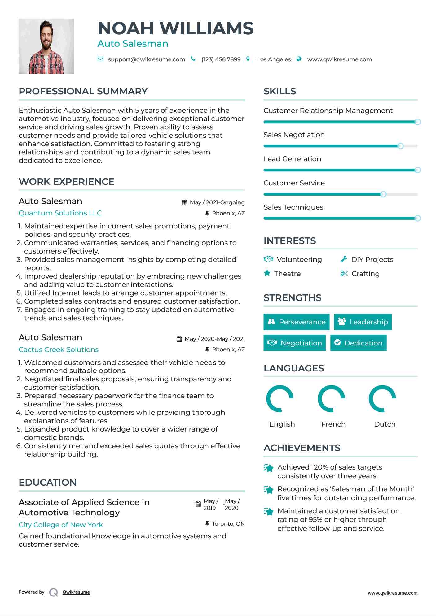 Auto Salesman Resume Template