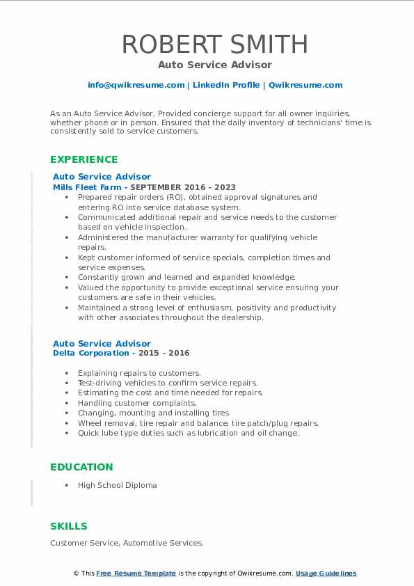 Auto Service Advisor Resume Samples - Auto Service Advisor 1677505040 Pdf