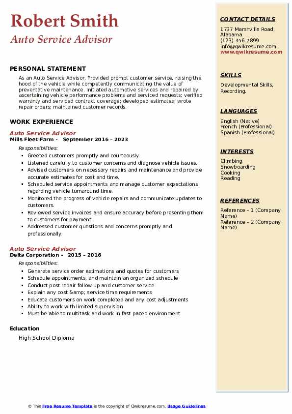 Auto Service Advisor Resume Samples - Auto Service Advisor 1677505196 Pdf 