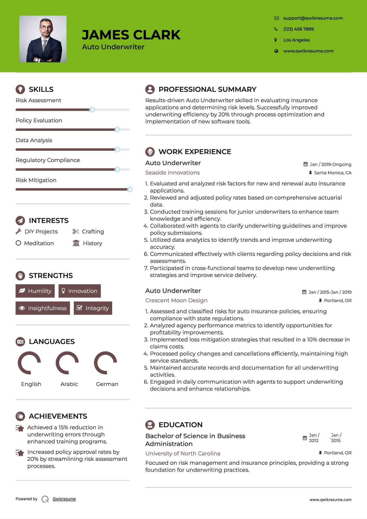 Auto Underwriter Resume Format
