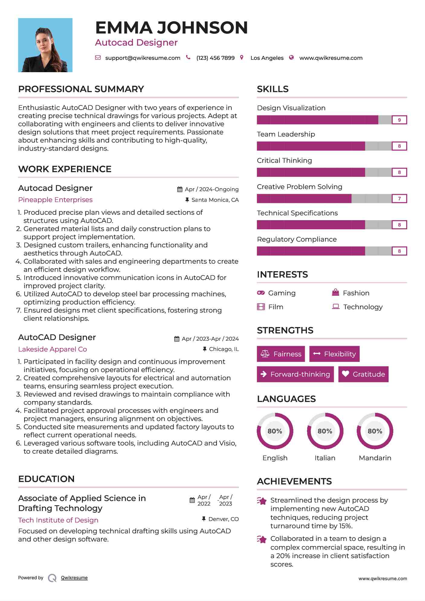 Autocad Designer Resume Example