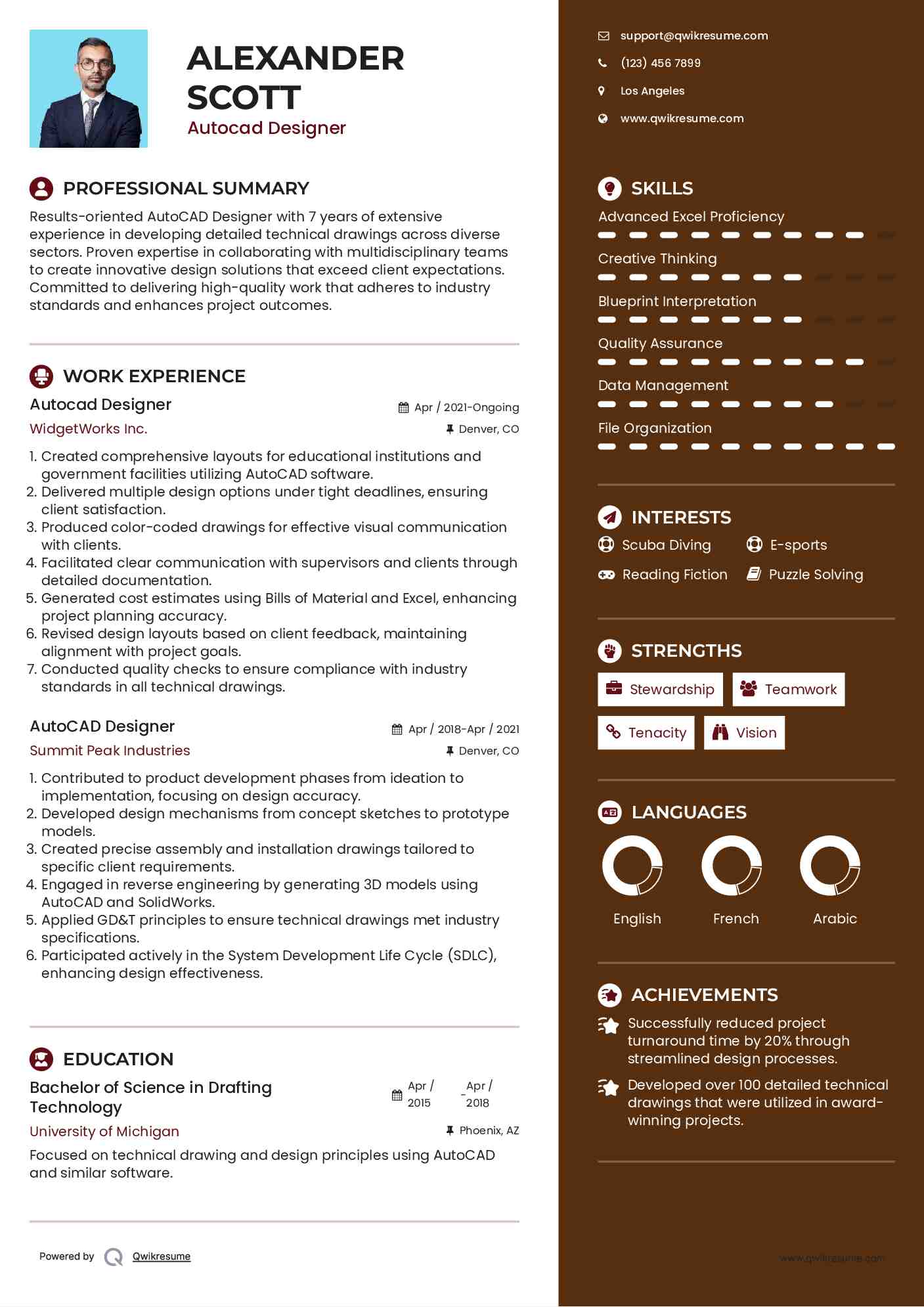 Autocad Designer Resume Example