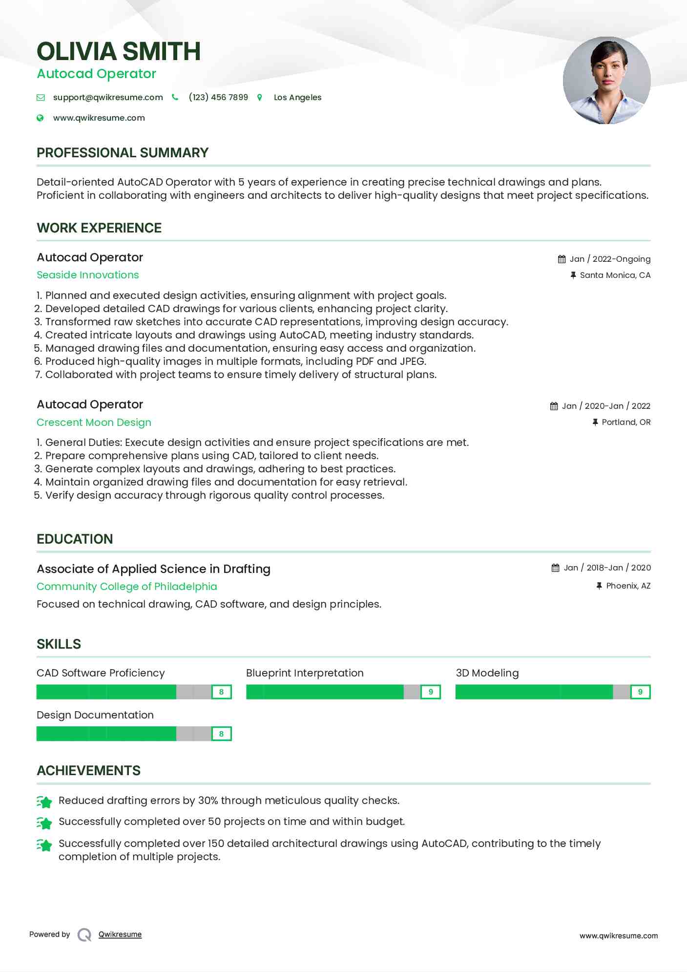 Autocad Operator Resume Model