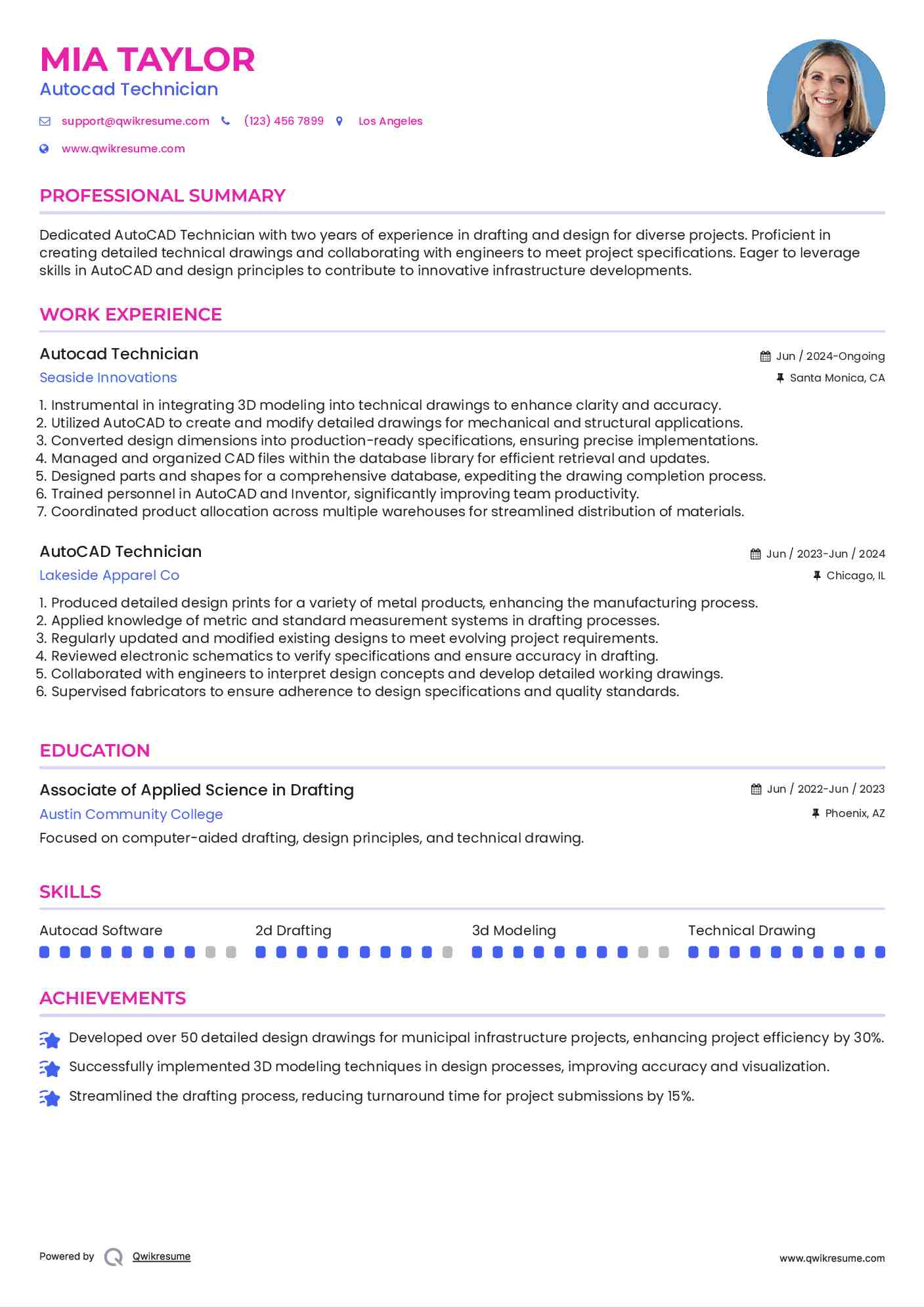 Autocad Technician Resume Format