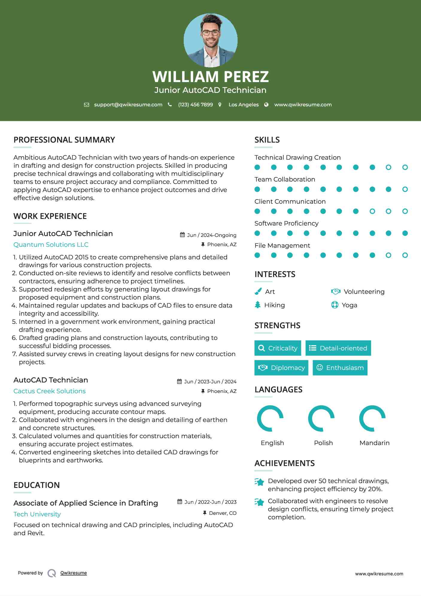 Junior AutoCAD Technician Resume Sample