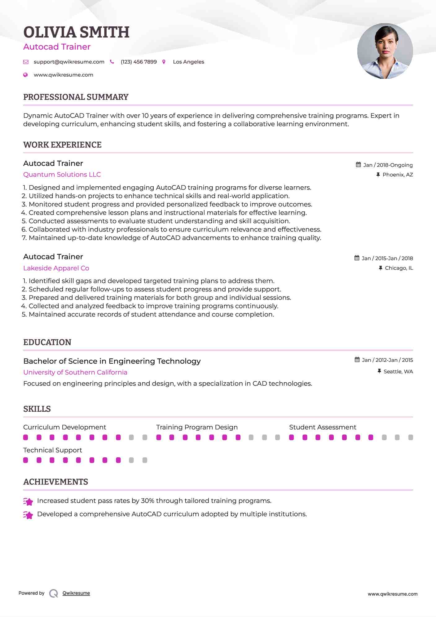 Autocad Trainer Resume Model