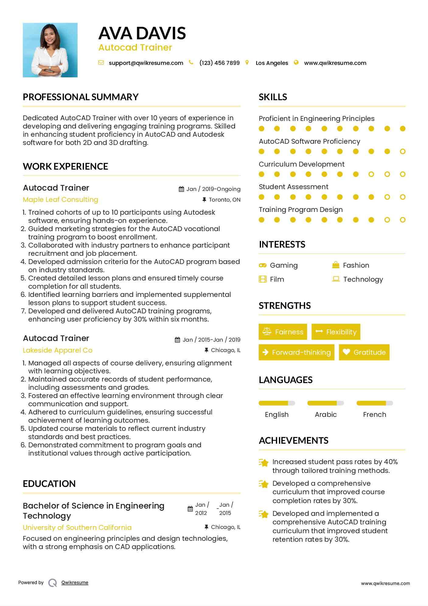 Autocad Trainer Resume Sample