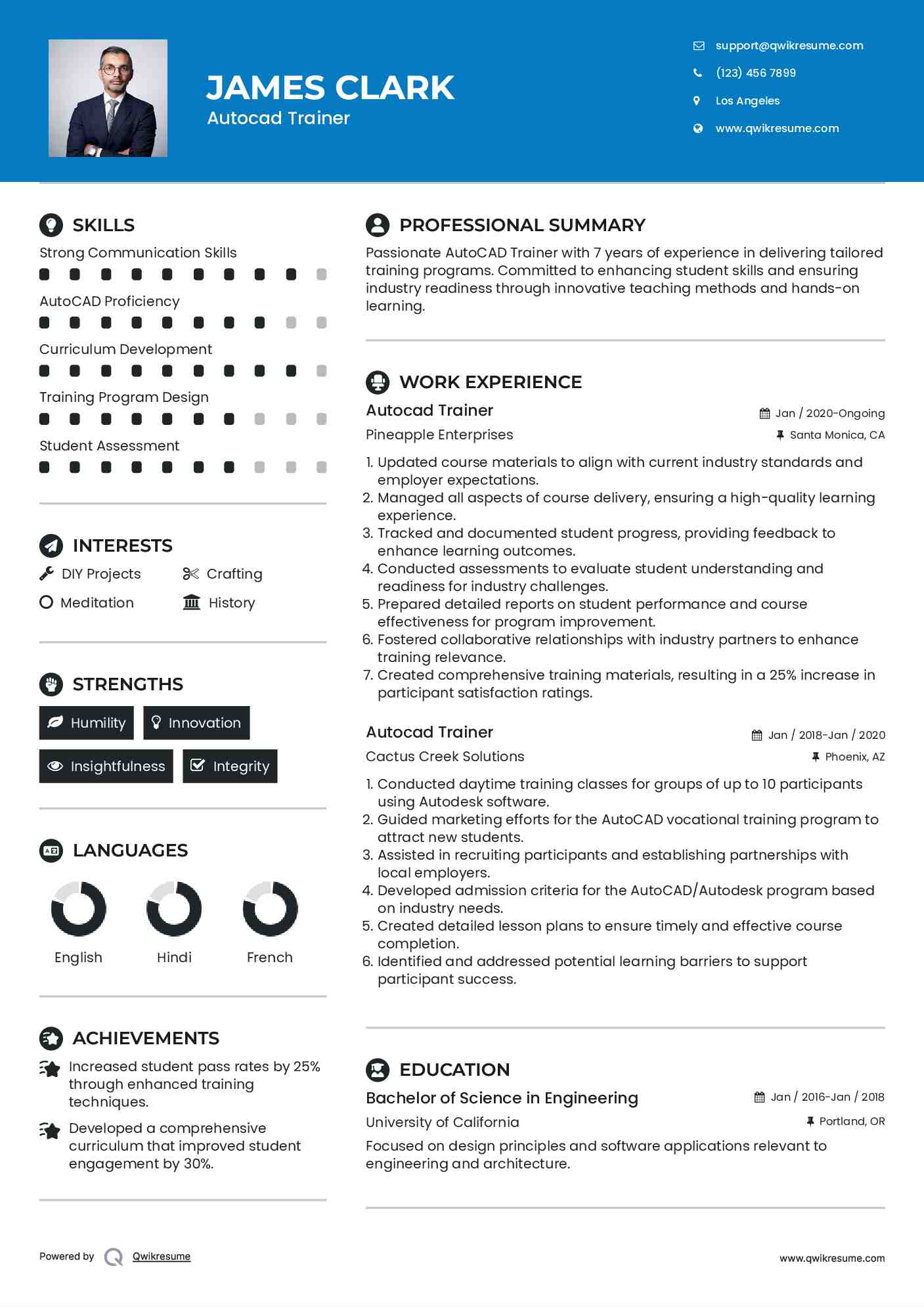 Autocad Trainer Resume Example