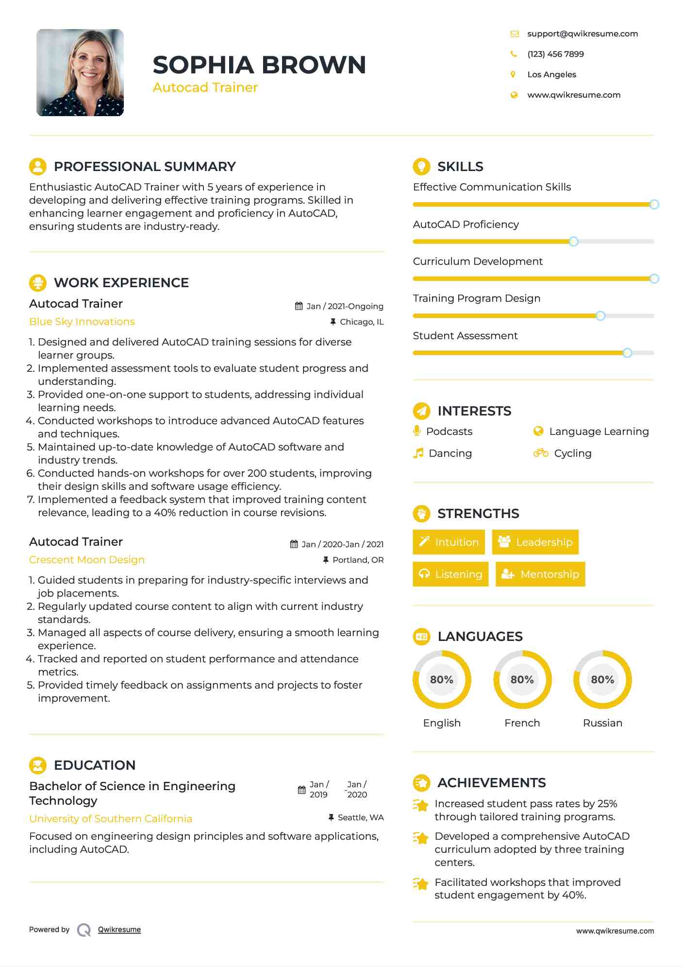 Autocad Trainer Resume Template