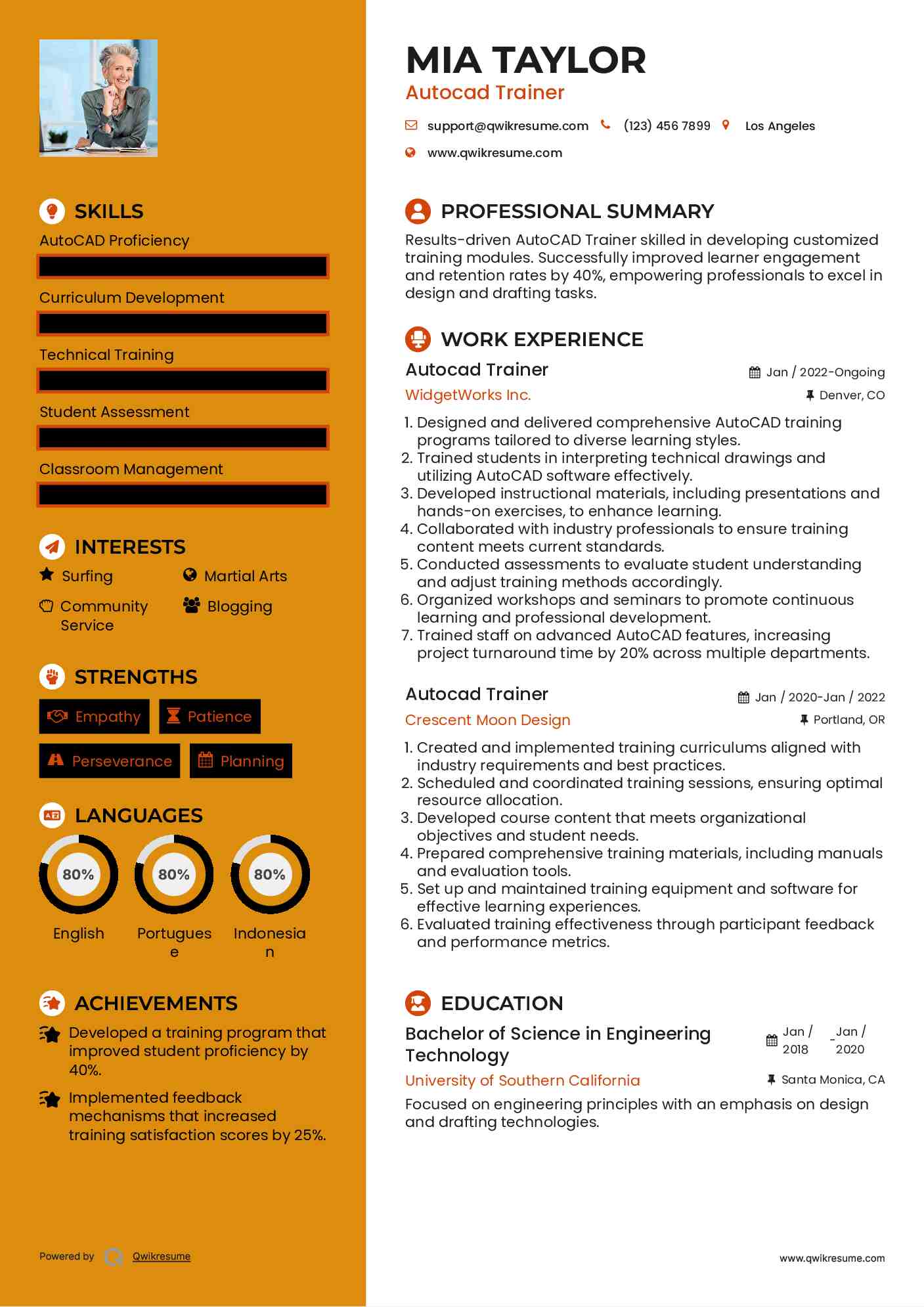 Autocad Trainer Resume Model