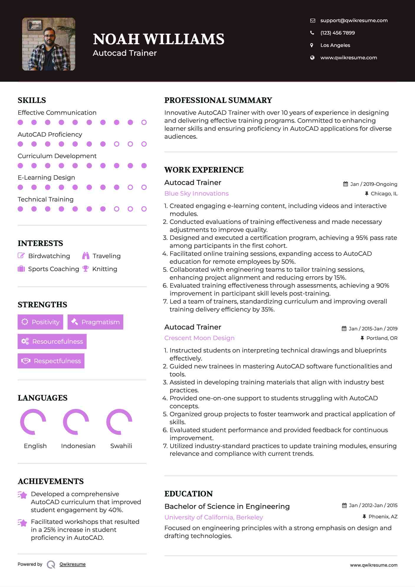 Autocad Trainer Resume Format