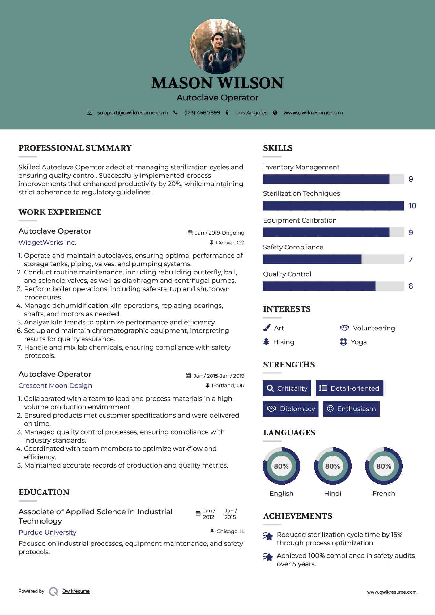 Autoclave Operator Resume Samples QwikResume