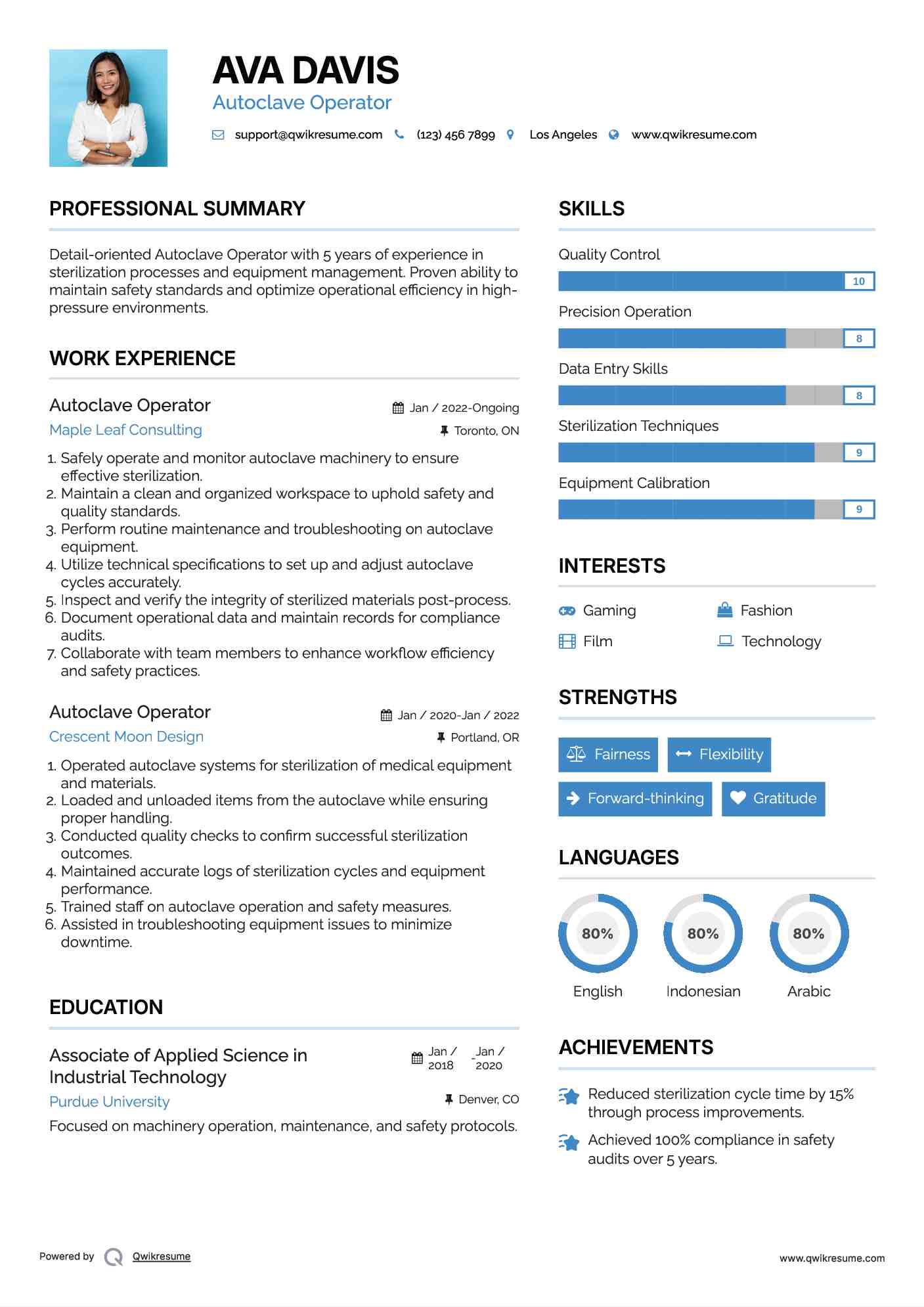 Autoclave Operator Resume Samples QwikResume