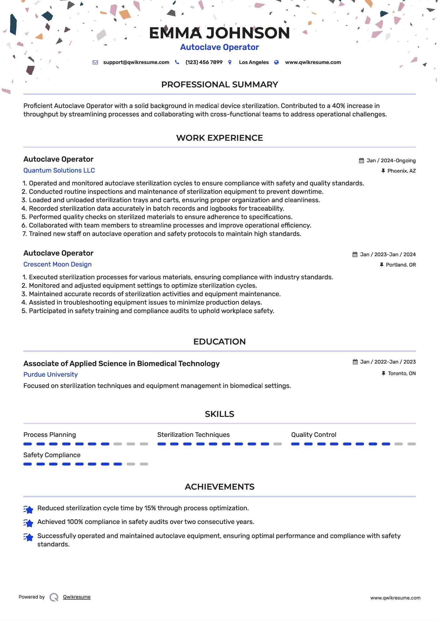 Autoclave Operator Resume Template