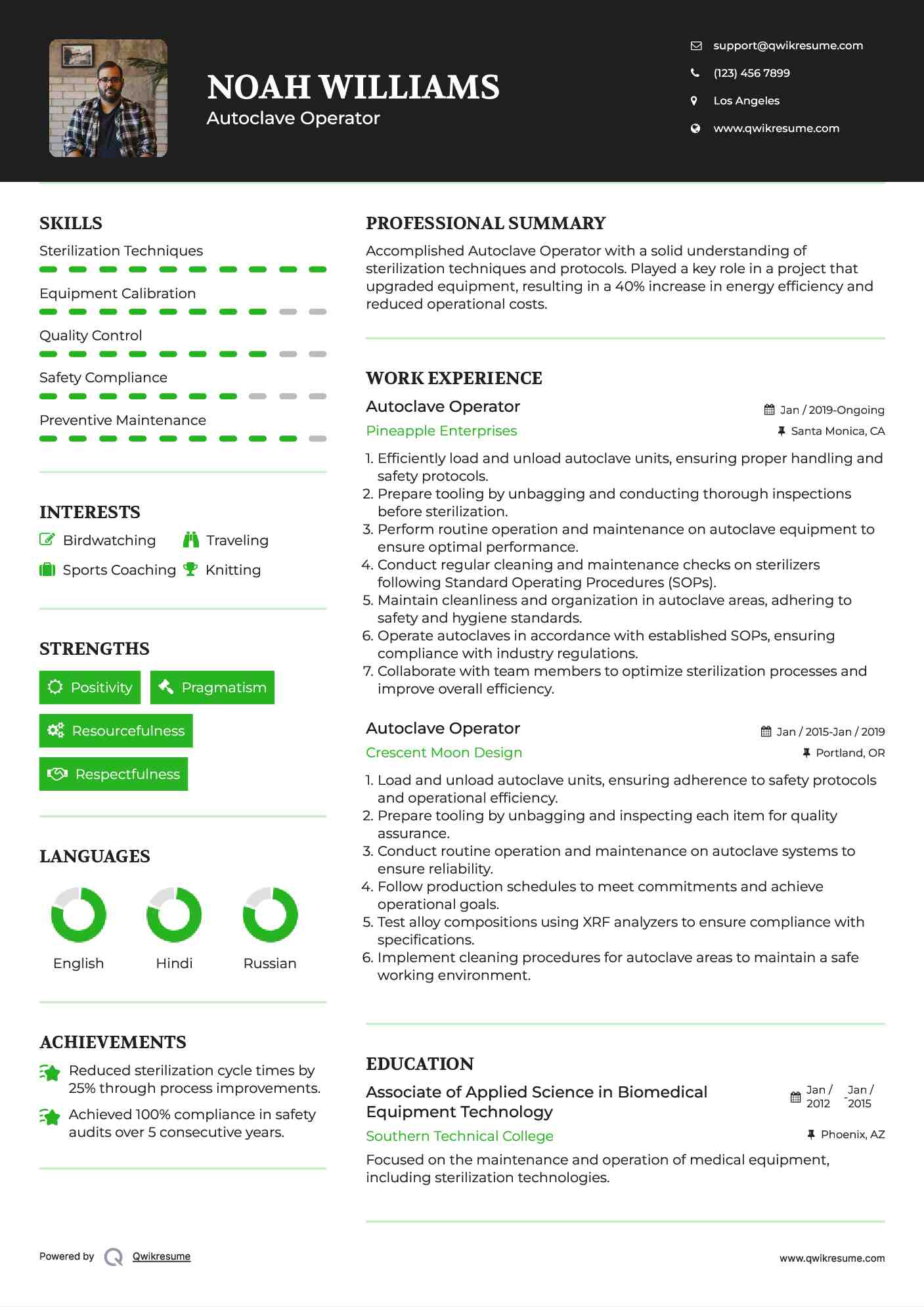Autoclave Operator Resume Samples QwikResume
