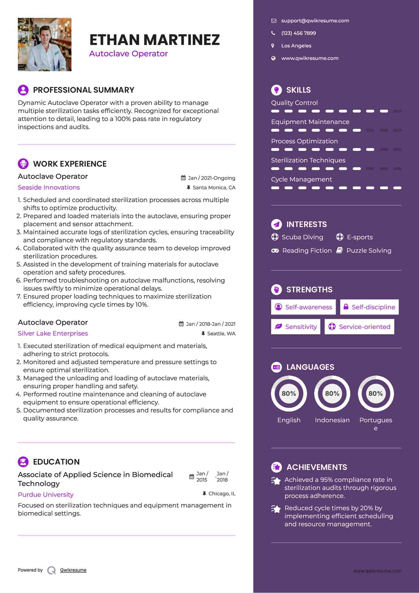 Autoclave Operator Resume Samples QwikResume