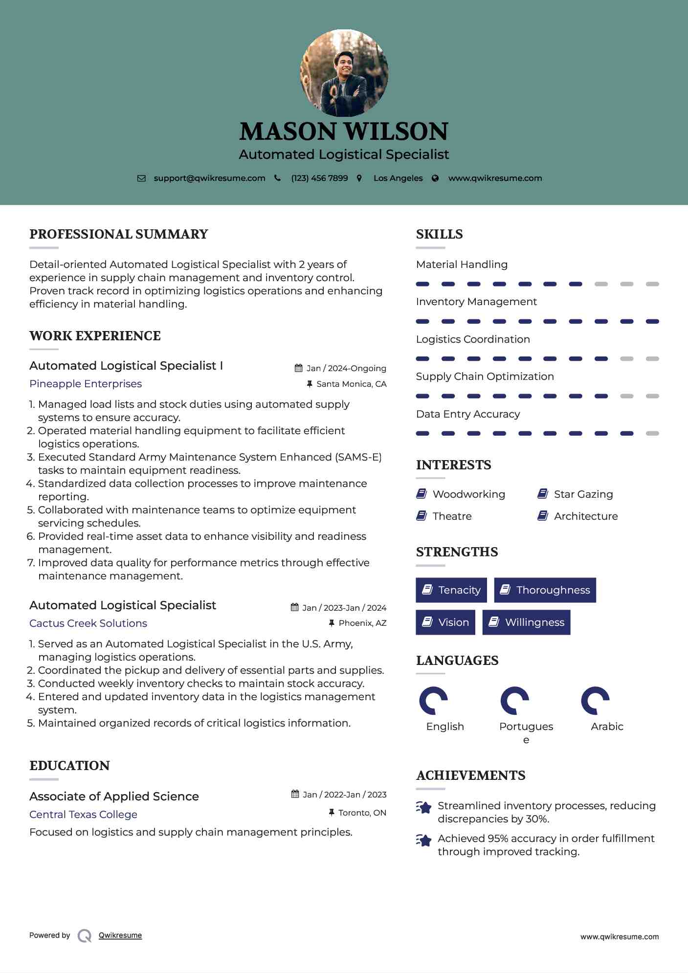Automated Logistical Specialist I Resume Example