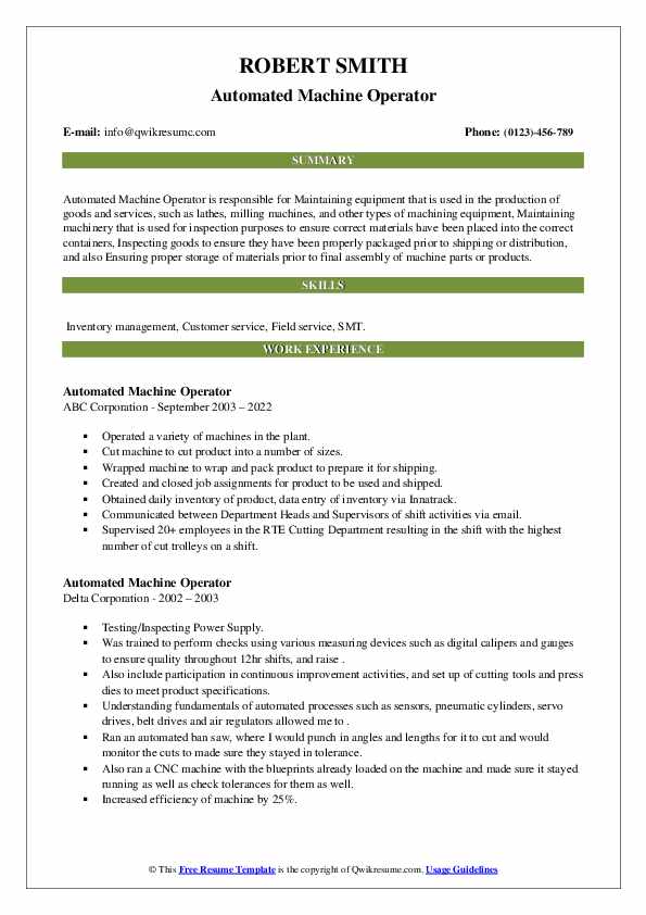 Machine Operator Resume Samples | QwikResume