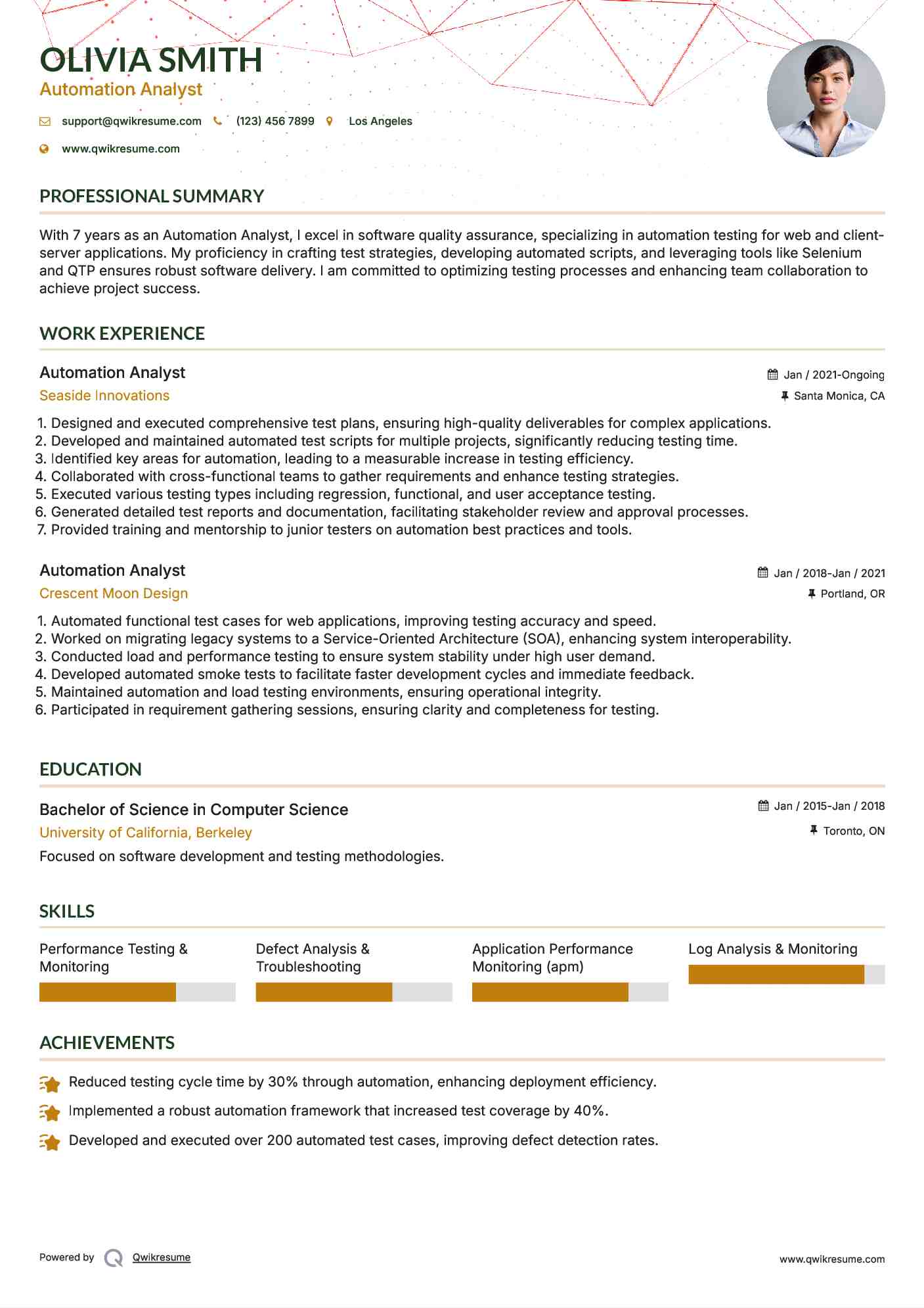 Automation Analyst Resume Example