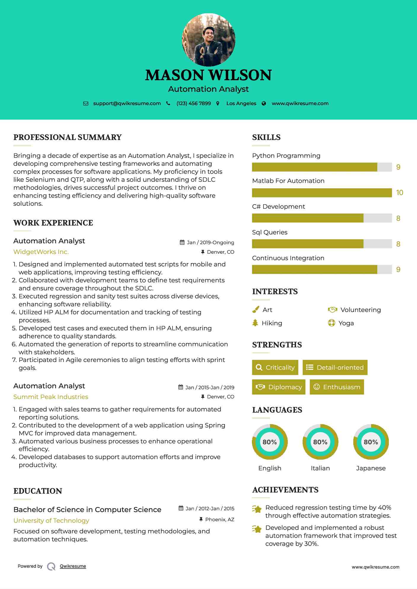 Automation Analyst Resume Template