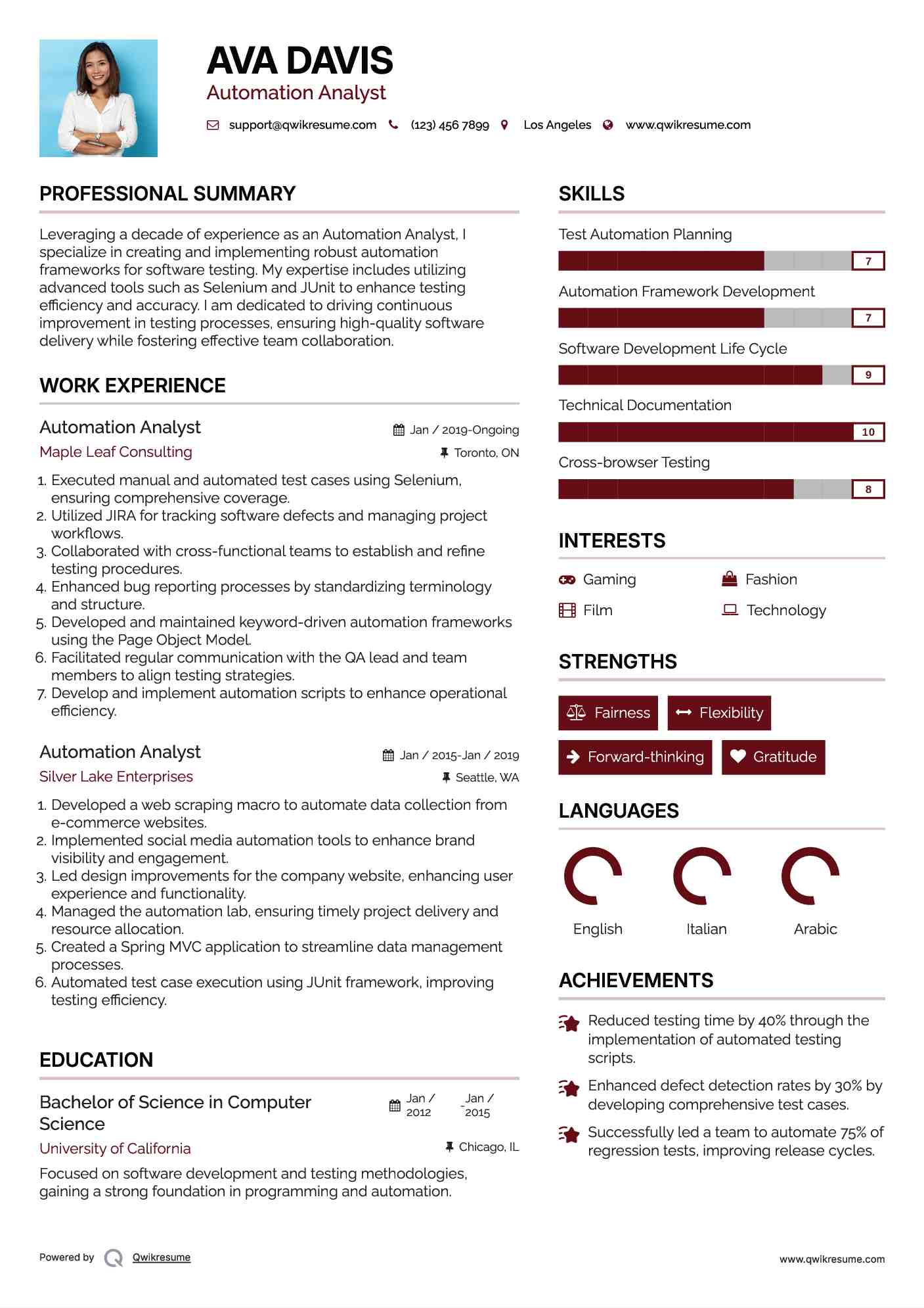 Automation Analyst Resume Template
