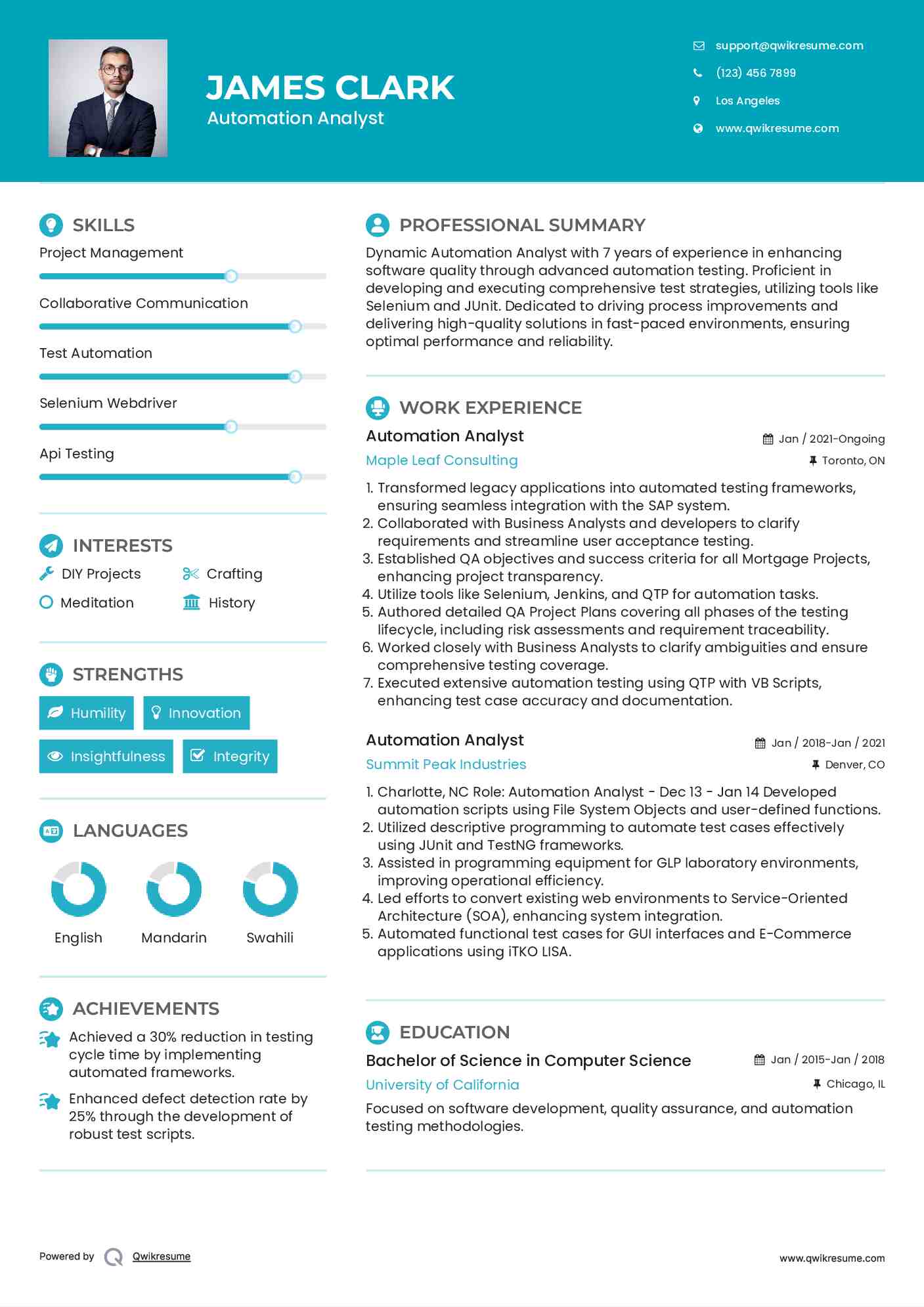 Automation Analyst Resume Template