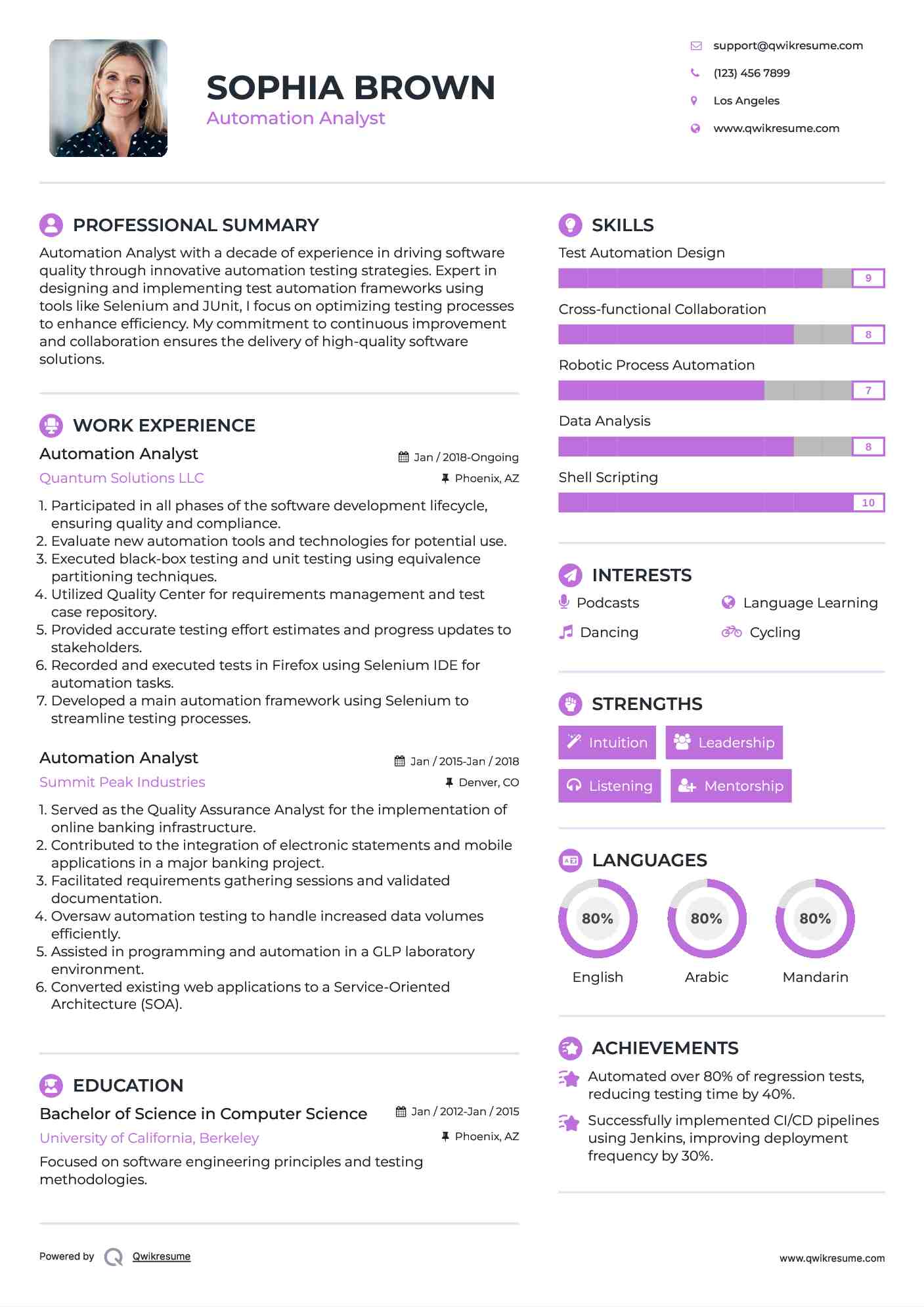 Automation Analyst Resume Example