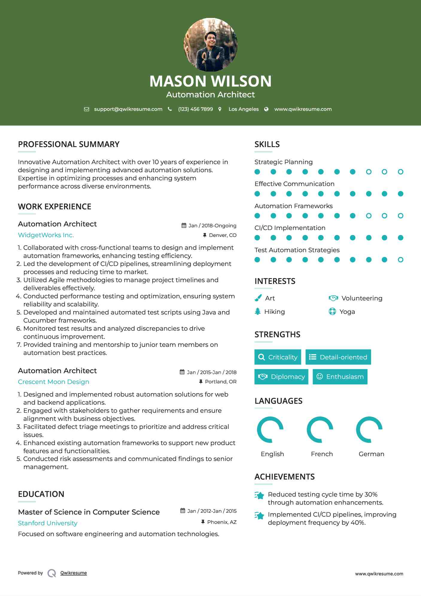 Automation Architect Resume Samples QwikResume