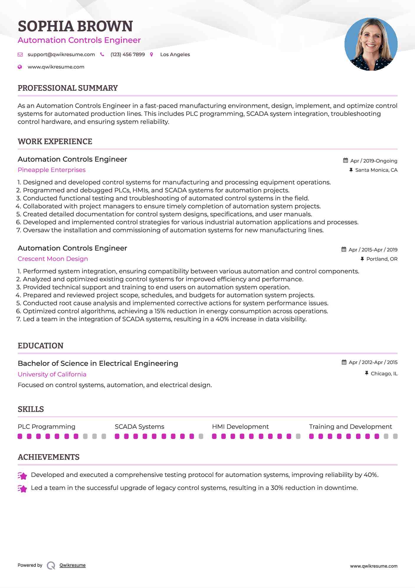 Automation Controls Engineer Resume Model
