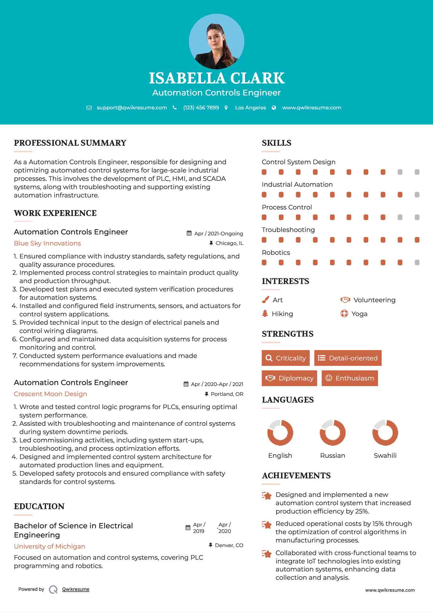 Automation Controls Engineer Resume Model