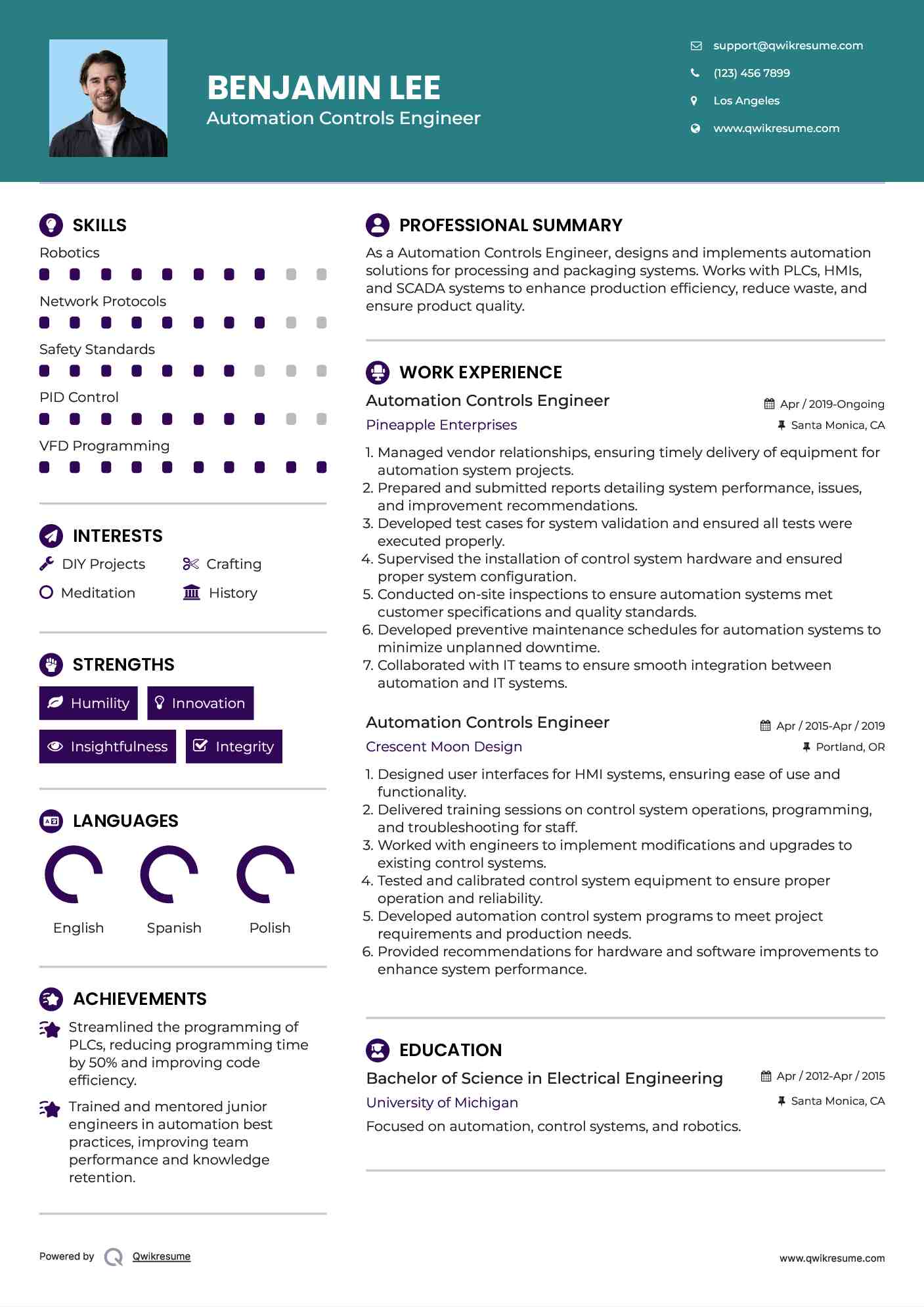 Automation Controls Engineer Resume Model
