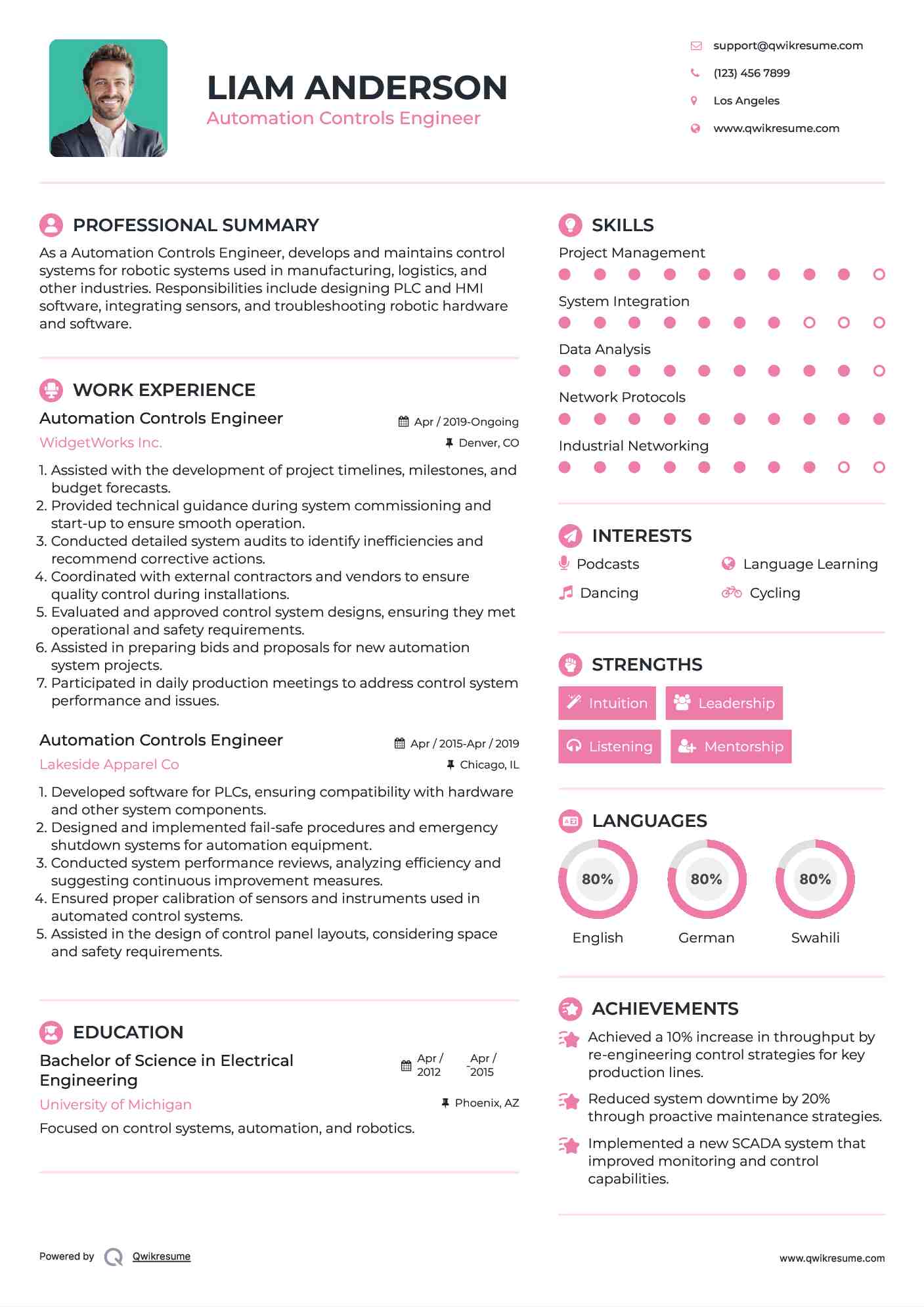 Automation Controls Engineer Resume Format