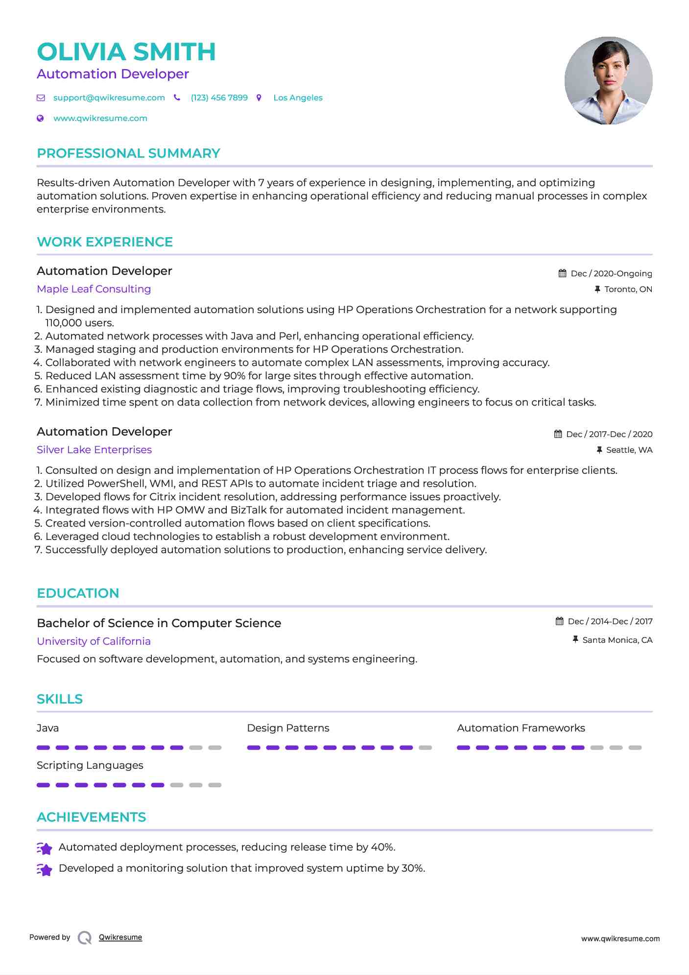 Automation Developer Resume Sample