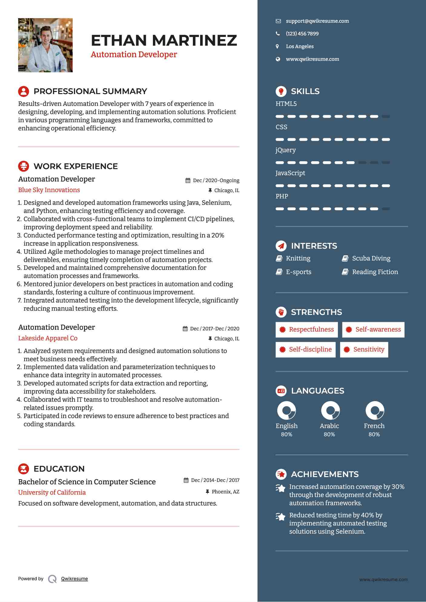 Automation Developer Resume Sample