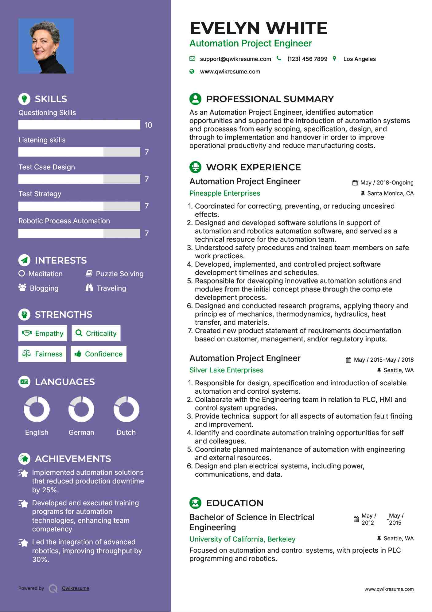 Automation Project Engineer Resume Example