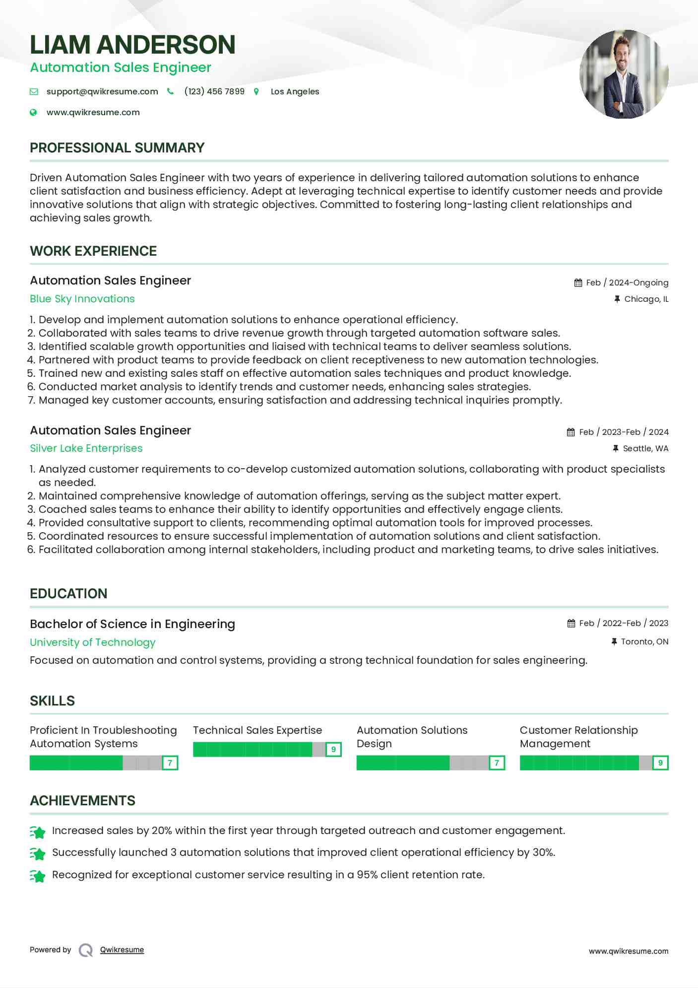 Automation Sales Engineer Resume Model